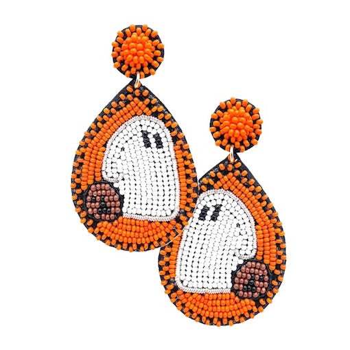 Seed Beaded Ghost Accented Teardrop Dangle Earrings - Madeline Love - Flyclothing LLC