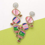 Seed Beaded Pickleball Paddle Link Dropdown Dangle Earrings - Madeline Love - Flyclothing LLC