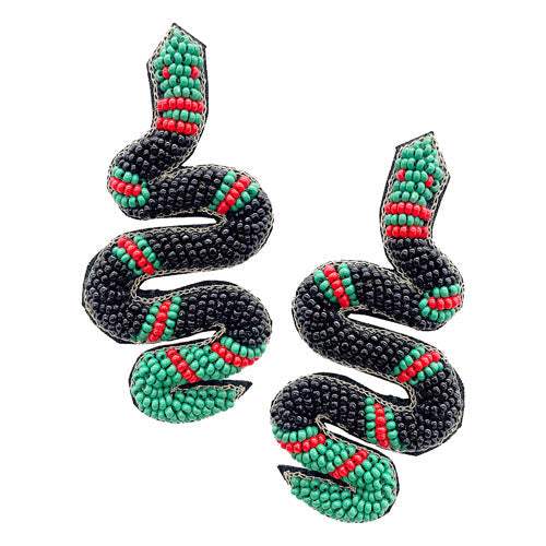 Seed Beaded Snake Earrings - Madeline Love - Flyclothing LLC