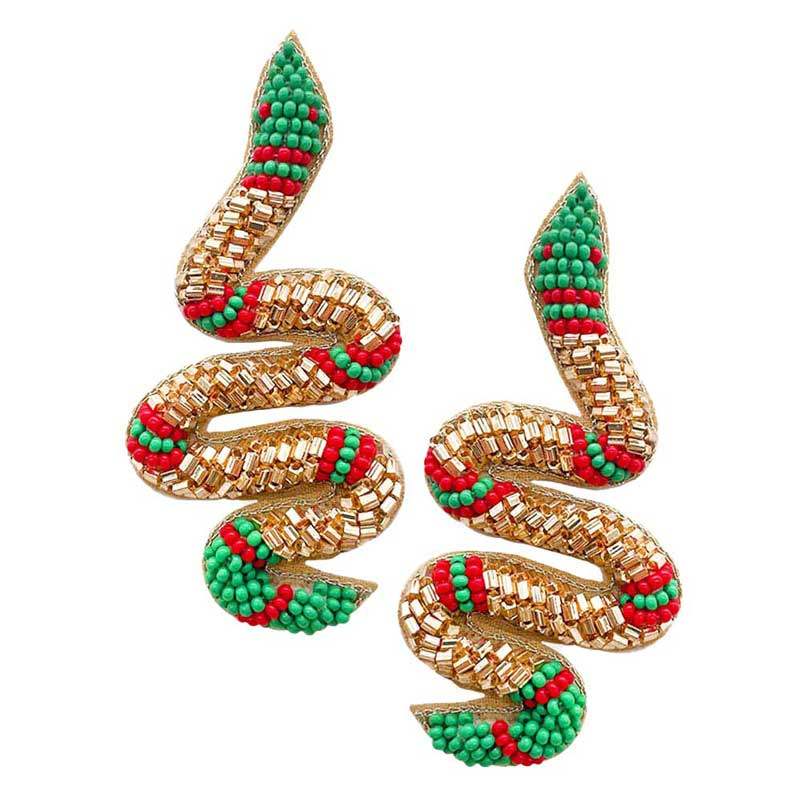Seed Beaded Snake Earrings - Madeline Love - Flyclothing LLC