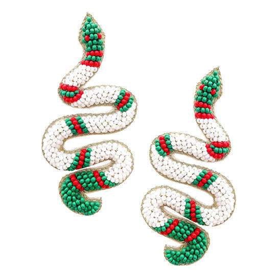 Seed Beaded Snake Earrings - Madeline Love - Flyclothing LLC