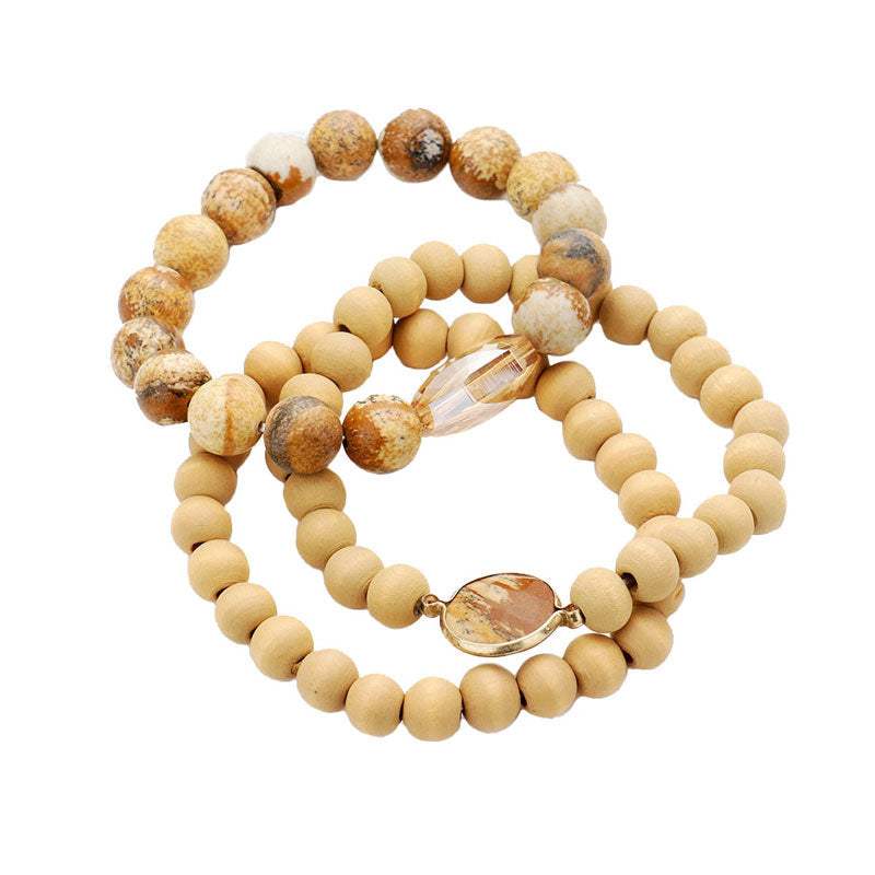 Semi Precious Wood Beaded Layered Bracelets - Madeline Love - Flyclothing LLC