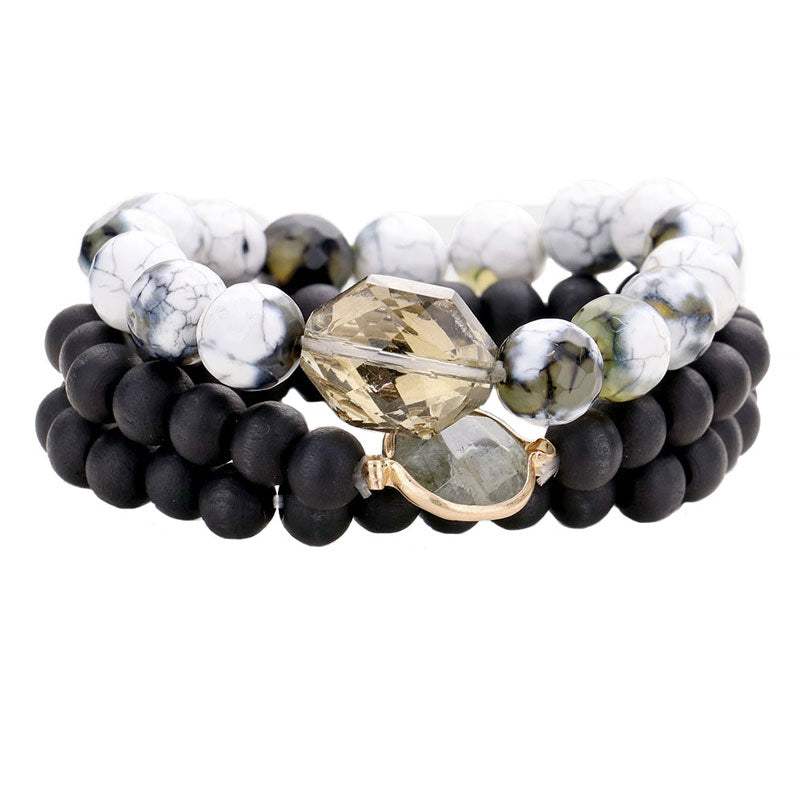 Semi Precious Wood Beaded Layered Bracelets - Madeline Love - Flyclothing LLC