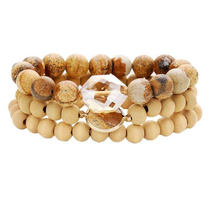 Semi Precious Wood Beaded Layered Bracelets - Madeline Love - Flyclothing LLC