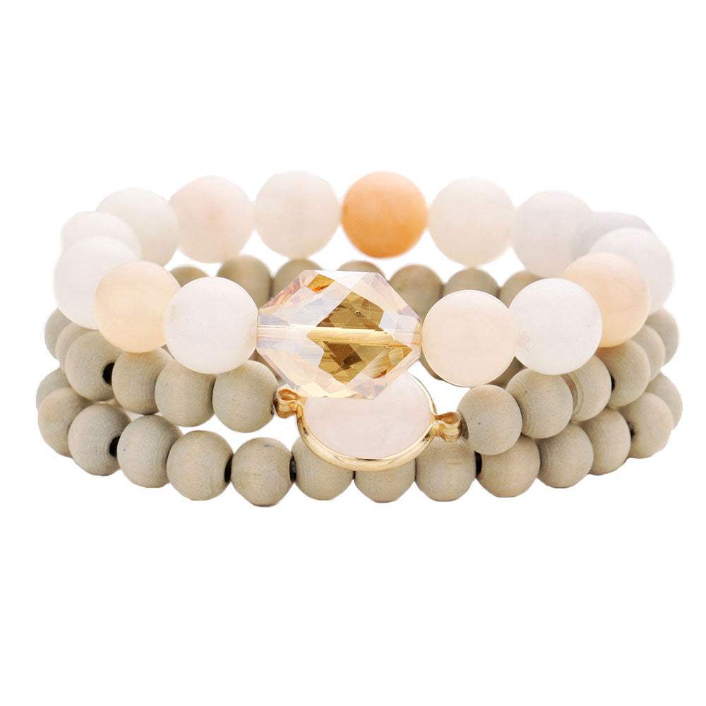 Semi Precious Wood Beaded Layered Bracelets - Madeline Love - Flyclothing LLC