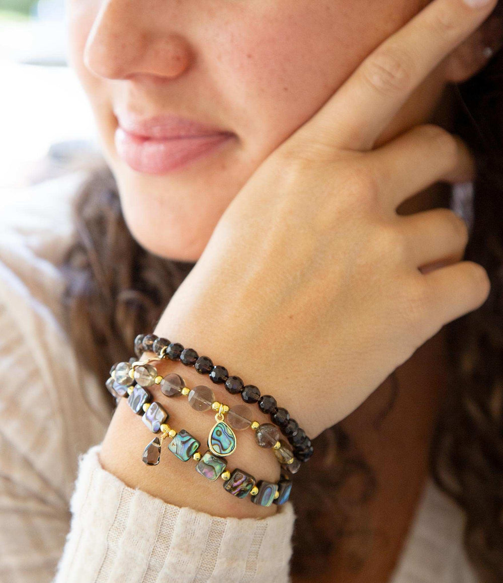 Sepia Sea Black Smoky Quartz and Blue Abalone Bracelet Set - Barse Jewelry - Flyclothing LLC