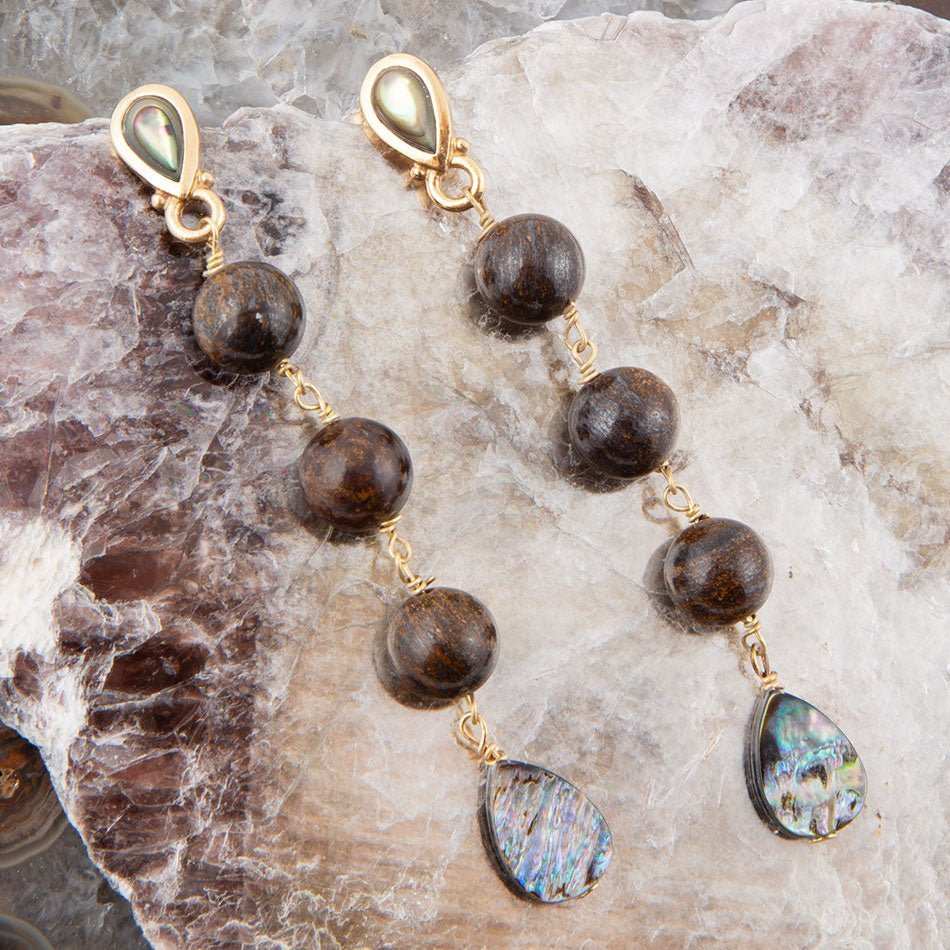Sepia Sea Blue Abalone Post Golden Drop Earrings - Barse Jewelry - Flyclothing LLC