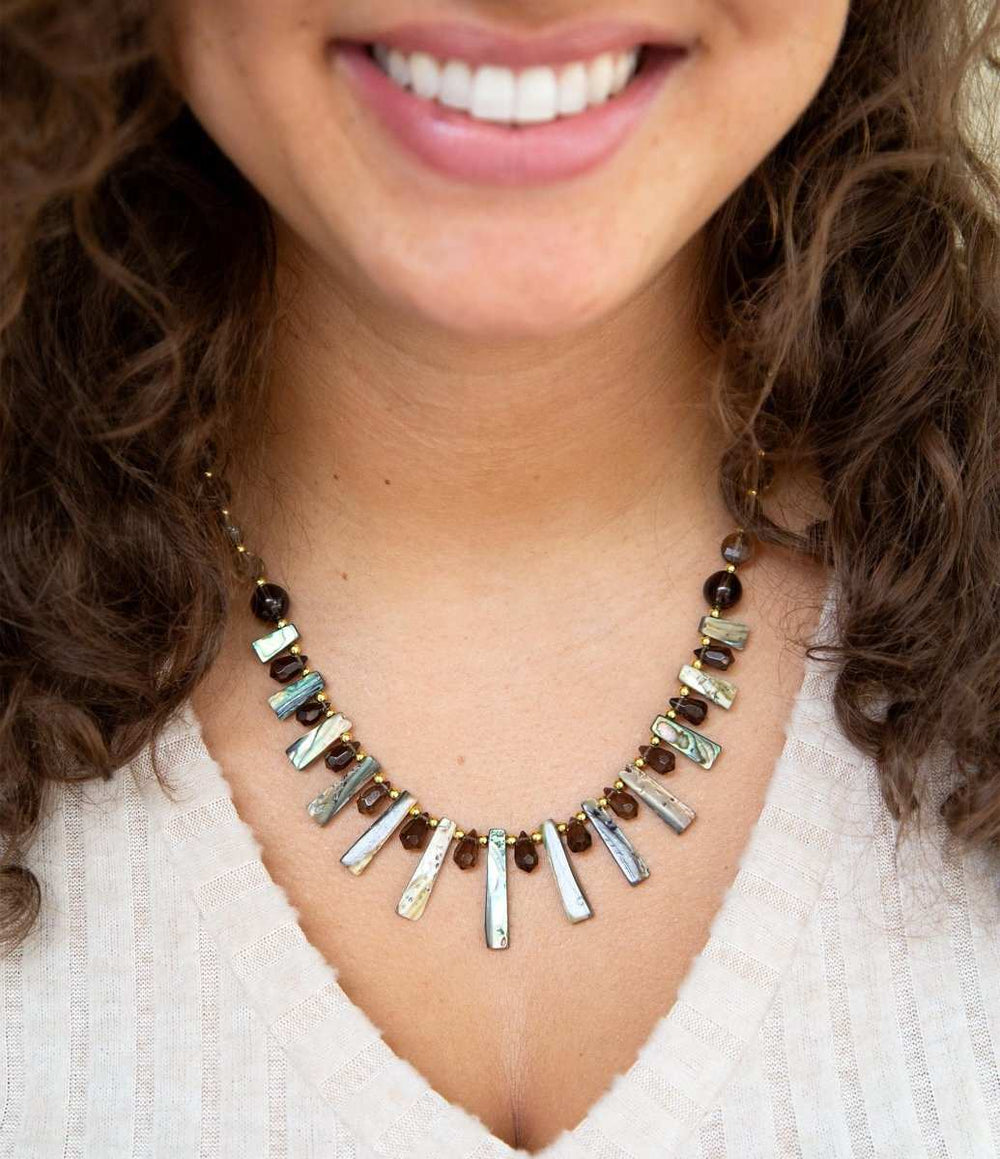 Sepia Sea Green Abalone Statement Golden Necklace - Barse Jewelry - Flyclothing LLC
