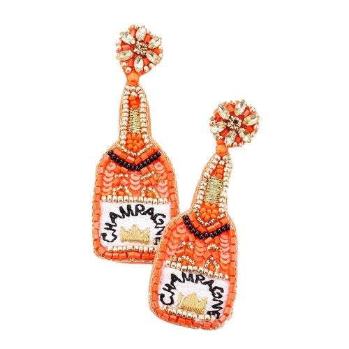 Sequin Beaded Embellished Crown Champagne Earrings - Madeline Love - Flyclothing LLC