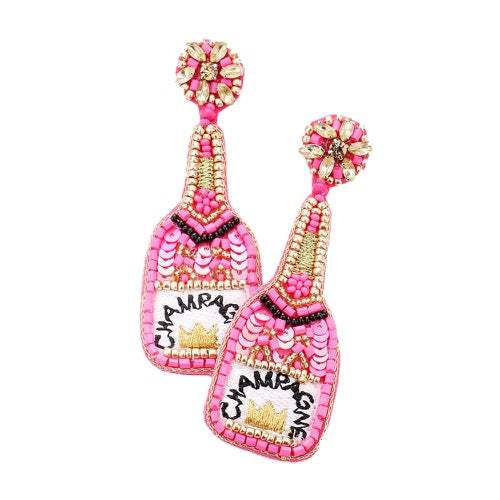 Sequin Beaded Embellished Crown Champagne Earrings - Madeline Love - Flyclothing LLC