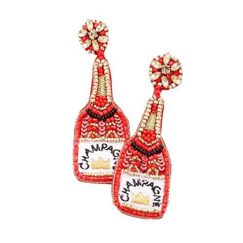 Sequin Beaded Embellished Crown Champagne Earrings - Madeline Love - Flyclothing LLC