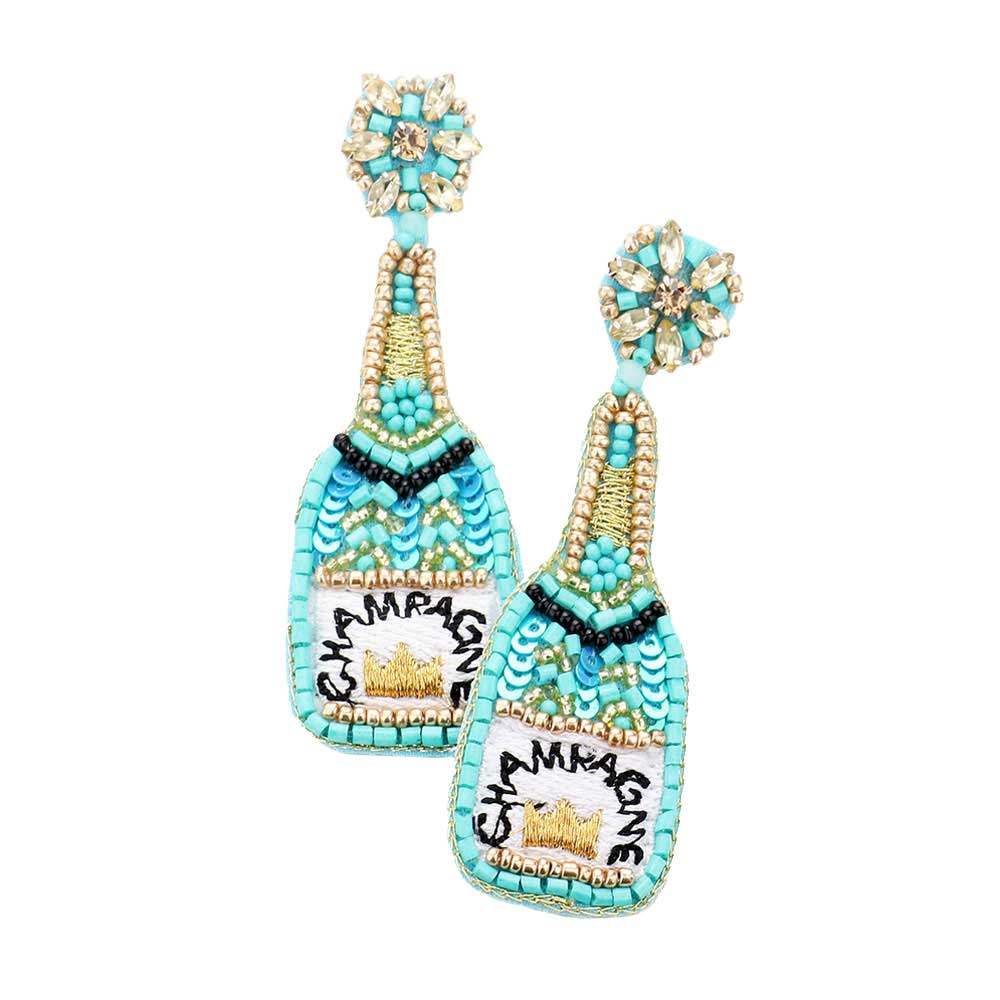 Sequin Beaded Embellished Crown Champagne Earrings - Madeline Love - Flyclothing LLC