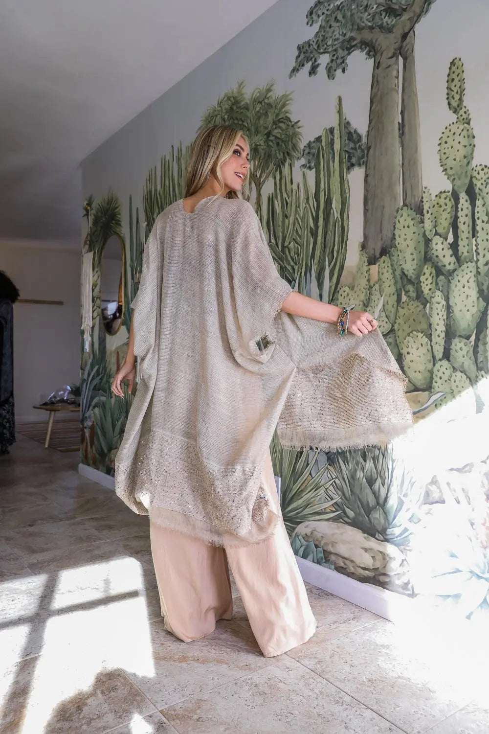 Sequin Frayed Kimono - Boho Clothing and Accessories - Flyclothing LLC