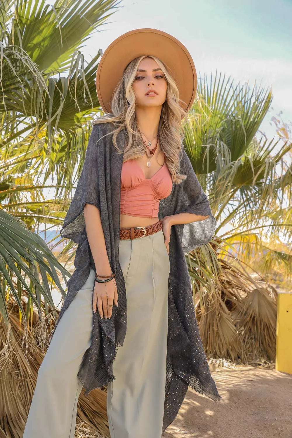 Sequin Frayed Kimono - Boho Clothing and Accessories - Flyclothing LLC