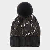 Sequin Embellished Pom Pom Beanie Hat - Madeline Love - Flyclothing LLC