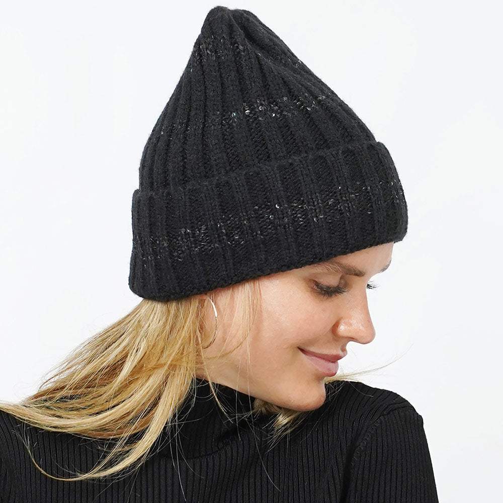 Sequin Stripe Knit Beanie Hat - Madeline Love - Flyclothing LLC