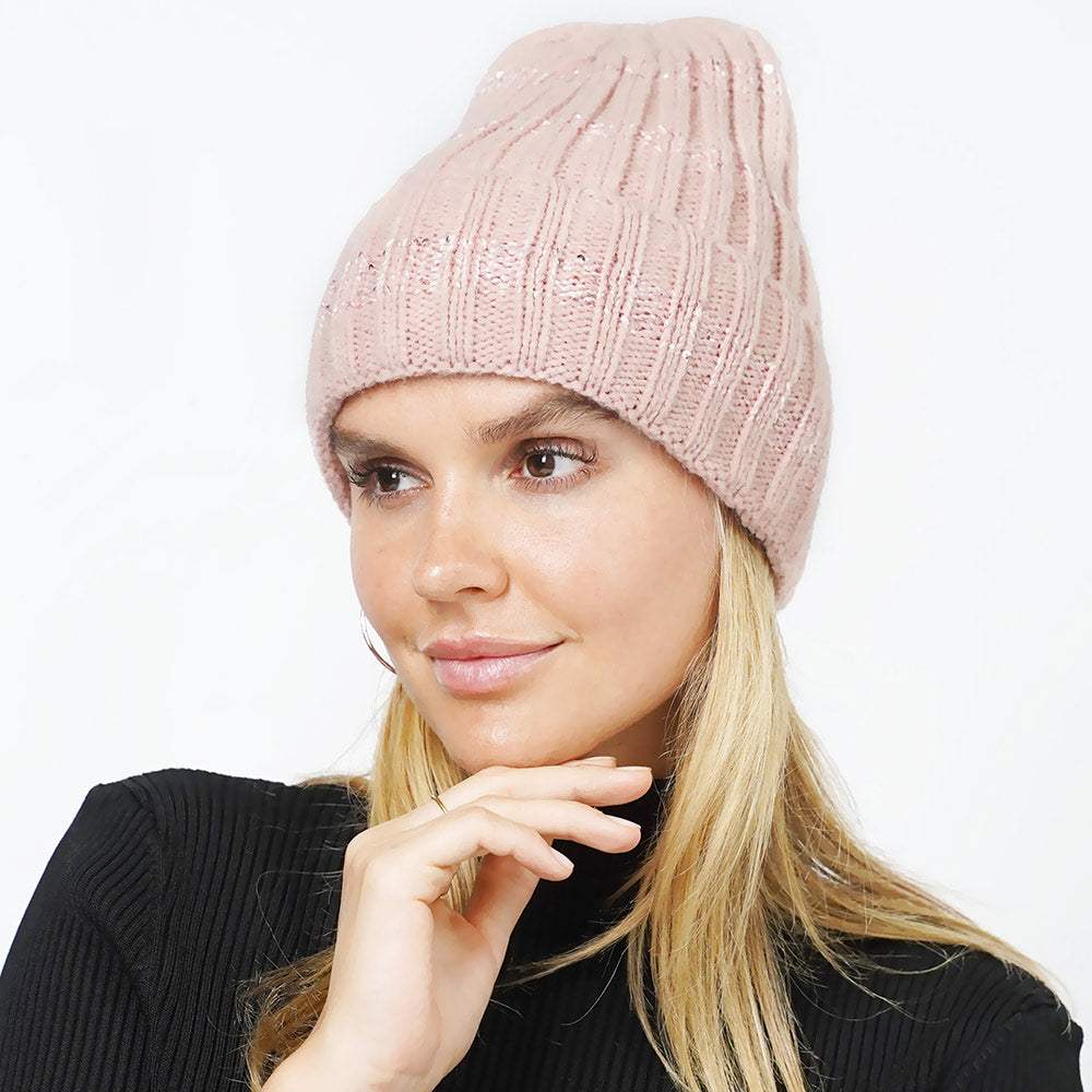 Sequin Stripe Knit Beanie Hat - Madeline Love - Flyclothing LLC