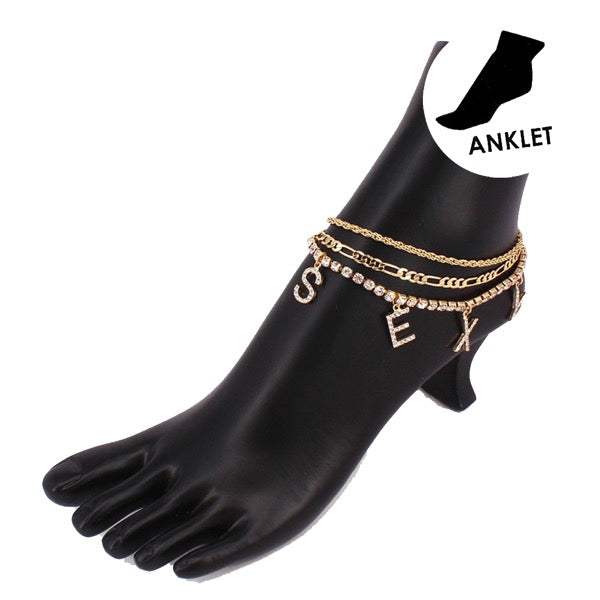 "Sexy" Rhinestone Embellish Charm Metal Chain Layer Anklets - Madeline Love - Flyclothing LLC