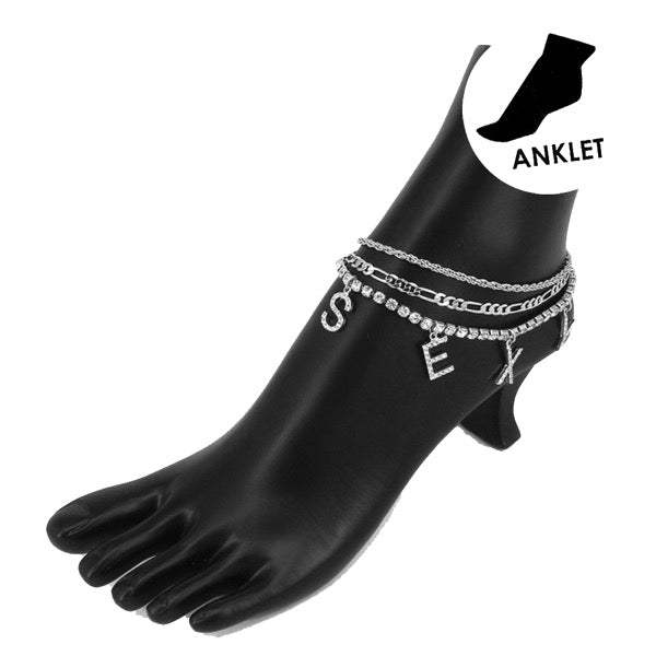"Sexy" Rhinestone Embellish Charm Metal Chain Layer Anklets - Madeline Love - Flyclothing LLC