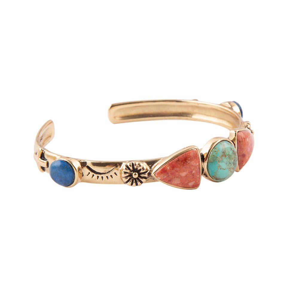 Shades of Multi Stone Golden Cuff Bracelet - Barse Jewelry
