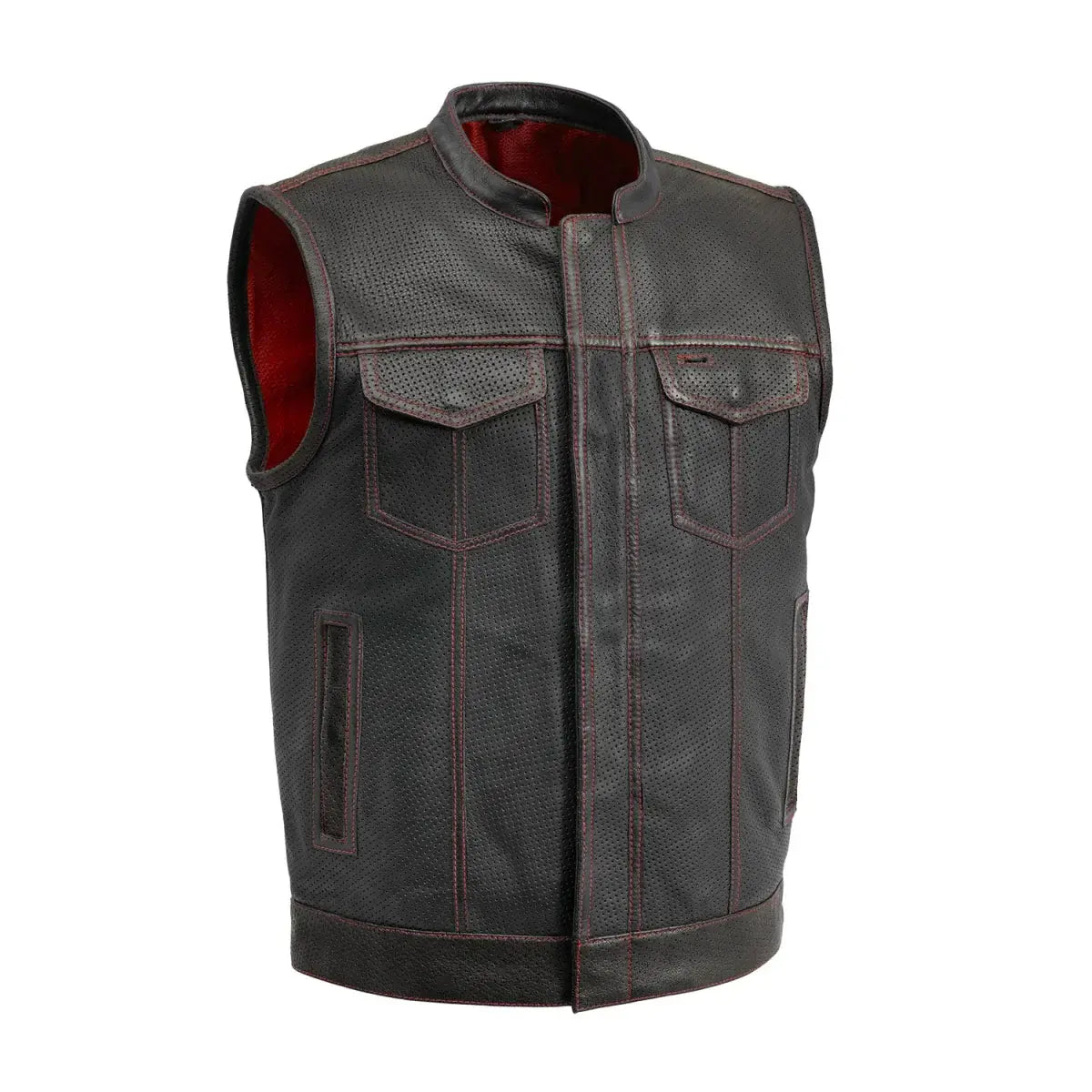 Sharp Shooter Perforated Men's Motorcycle Leather Vest - First Manufacturing Company - Flyclothing LLC