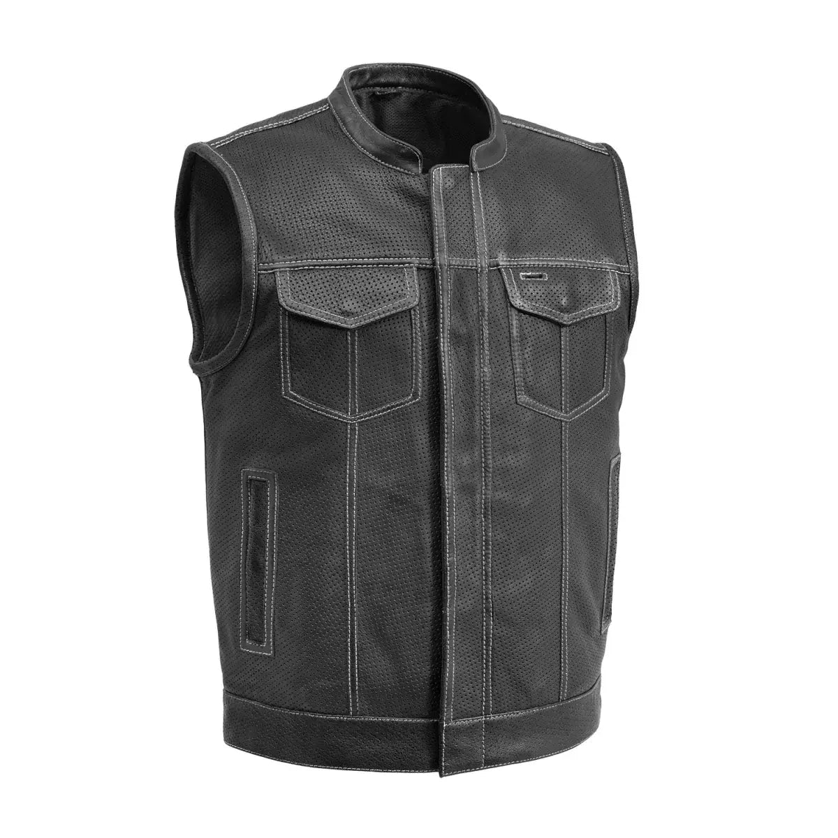Sharp Shooter Perforated Men's Motorcycle Leather Vest - First Manufacturing Company - Flyclothing LLC