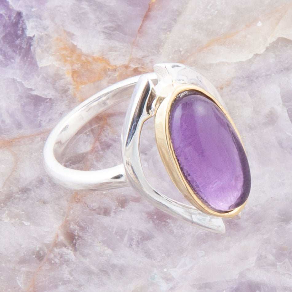 Shine Bright Purple Amethyst Sterling Silver and Gold Ring - Barse Jewelry - Flyclothing LLC