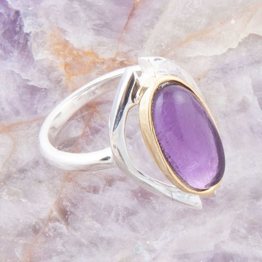 Shine Bright Purple Amethyst Sterling Silver and Gold Ring - Barse Jewelry - Flyclothing LLC