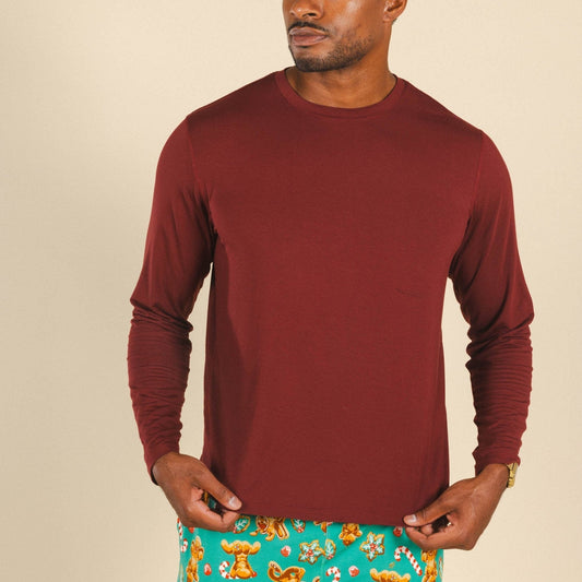The Sommelier | Burgundy SleepDeep™ Men’s Long Sleeve Pajama Shirt - Shinesty