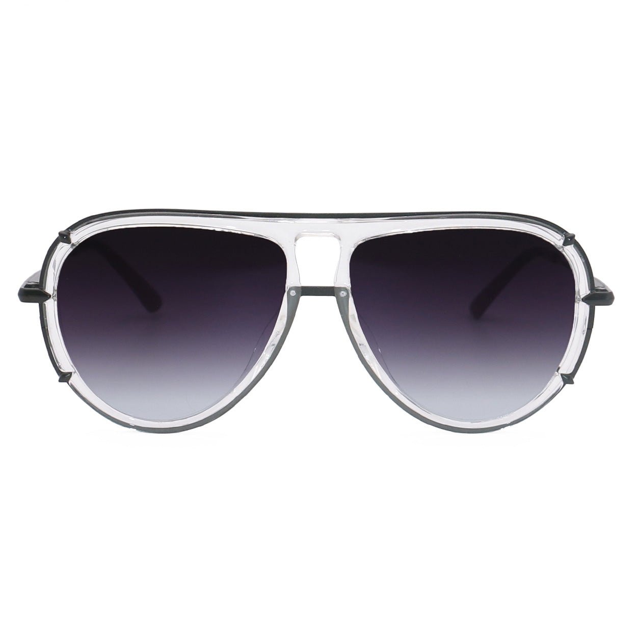 Ivy Luxe - Clear Black Tangle-Free Round Aviator Sunglasses - TopFoxx - Flyclothing LLC