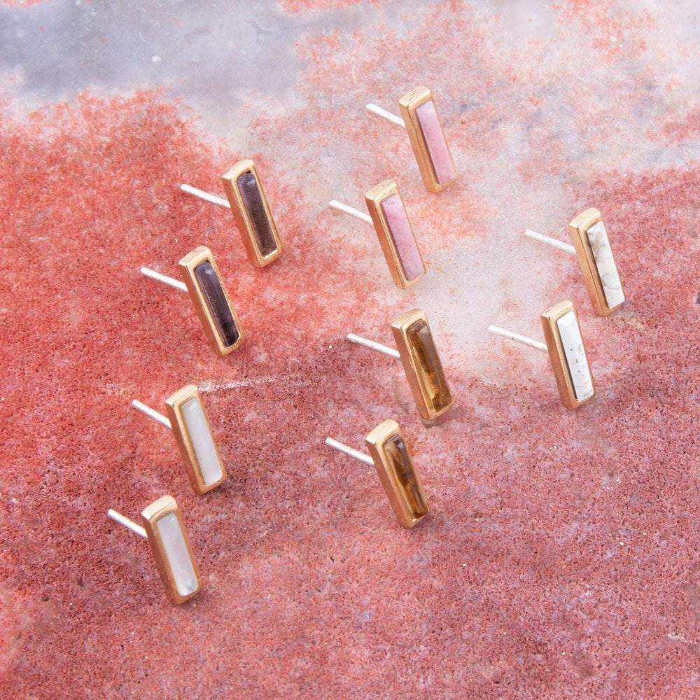 Short Linear Amethyst and Bronze Stud - Barse Jewelry - Flyclothing LLC