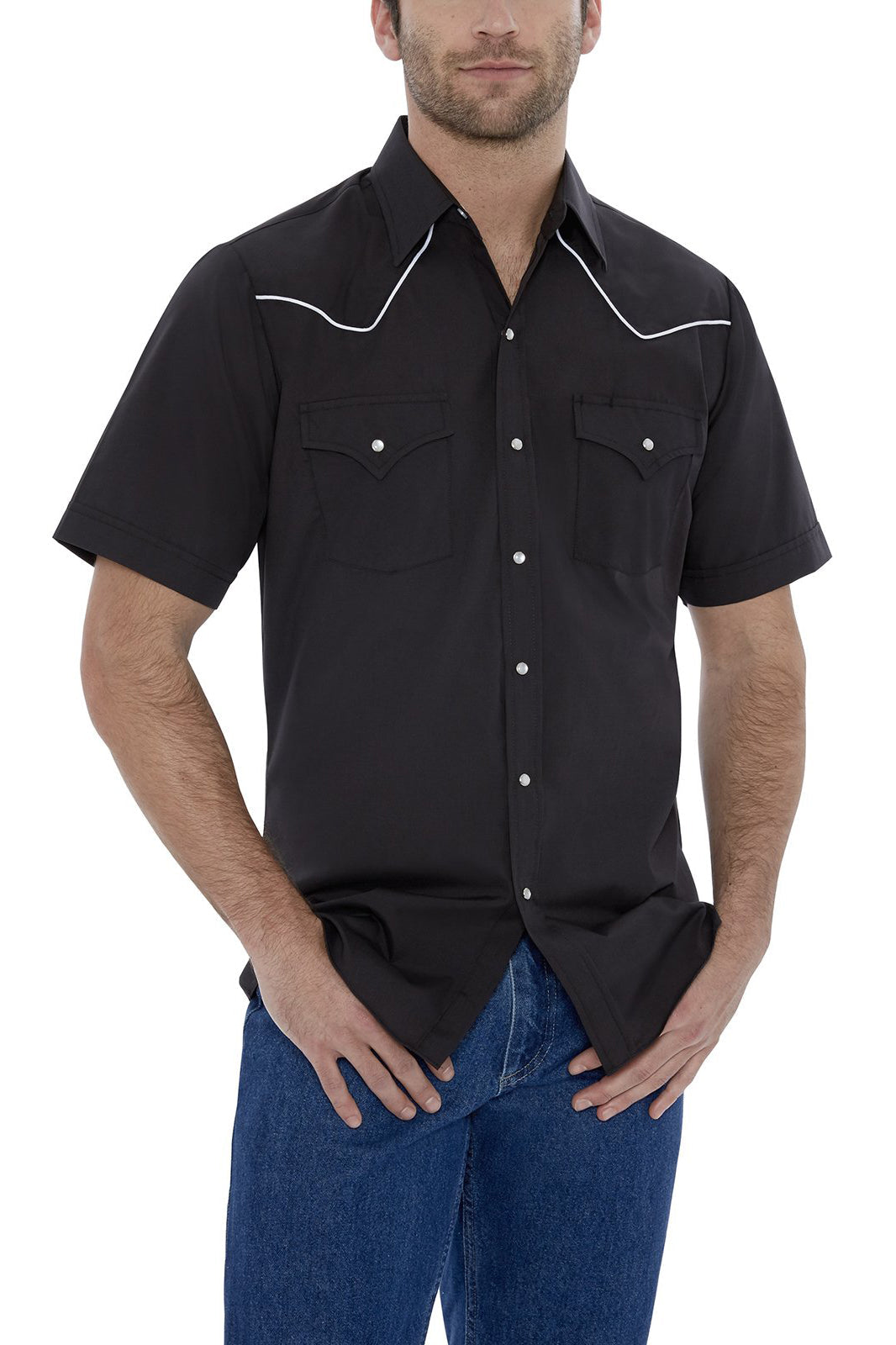 Men's Ely Cattleman Short Sleeve Solid Western Snap Shirt with Contrast Piping