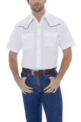 Men's Ely Cattleman Short Sleeve Solid Western Snap Shirt with Contrast Piping