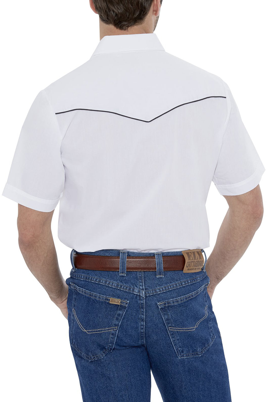 Men's Ely Cattleman Short Sleeve Solid Western Snap Shirt with Contrast Piping