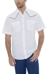 Men's Ely Cattleman Short Sleeve Solid Western Snap Shirt with Contrast Piping