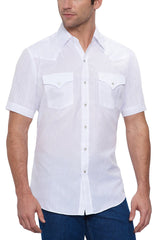 Men's Ely Cattleman Short Sleeve Solid Tone on Tone Western Snap Shirt
