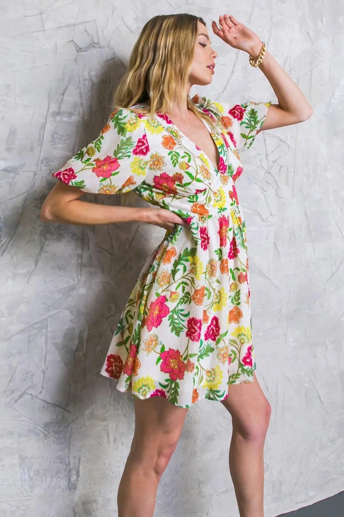 FREE ME TODAY FLORAL WOVEN MINI DRESS - Flying Tomato - Flyclothing LLC