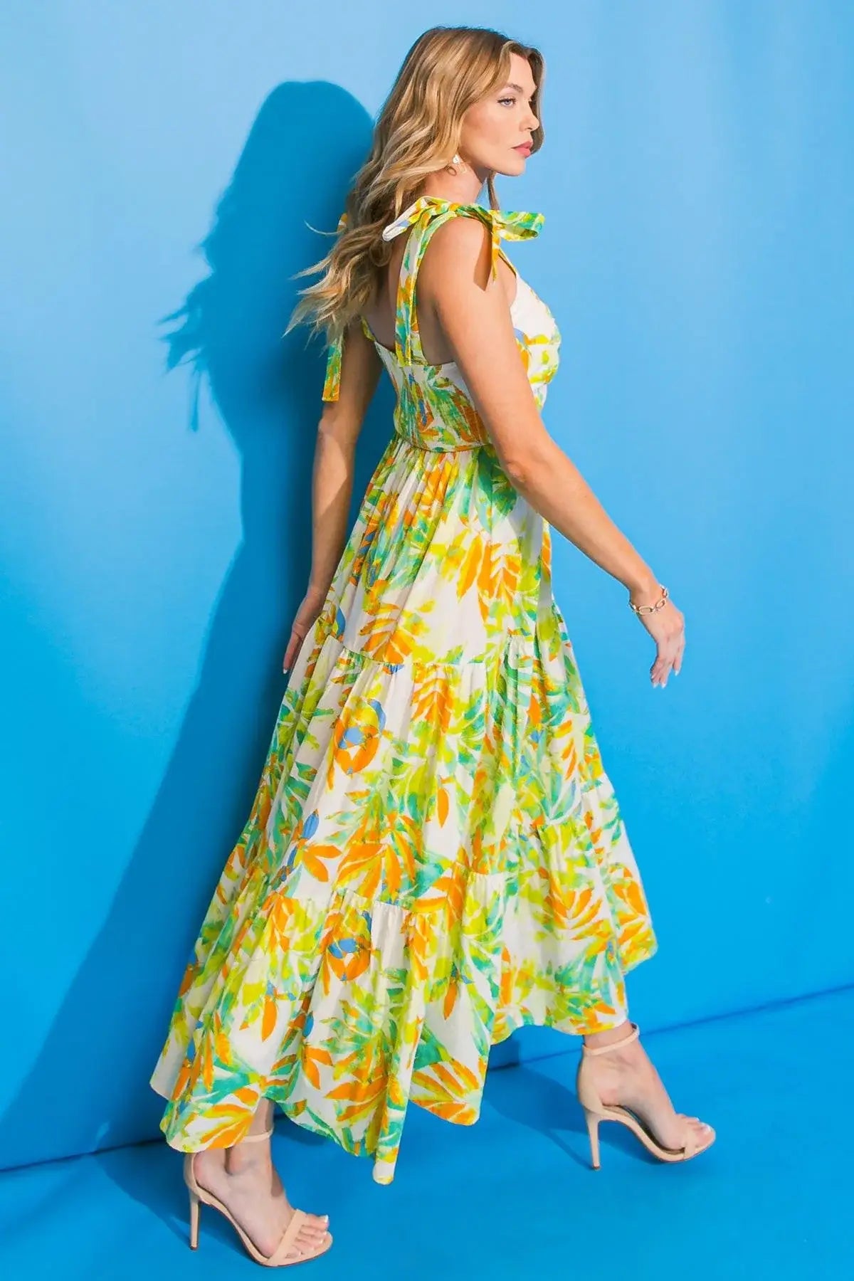 VACATION VIEWS FLORAL WOVEN MIDI DRESS - Flying Tomato - Flyclothing LLC