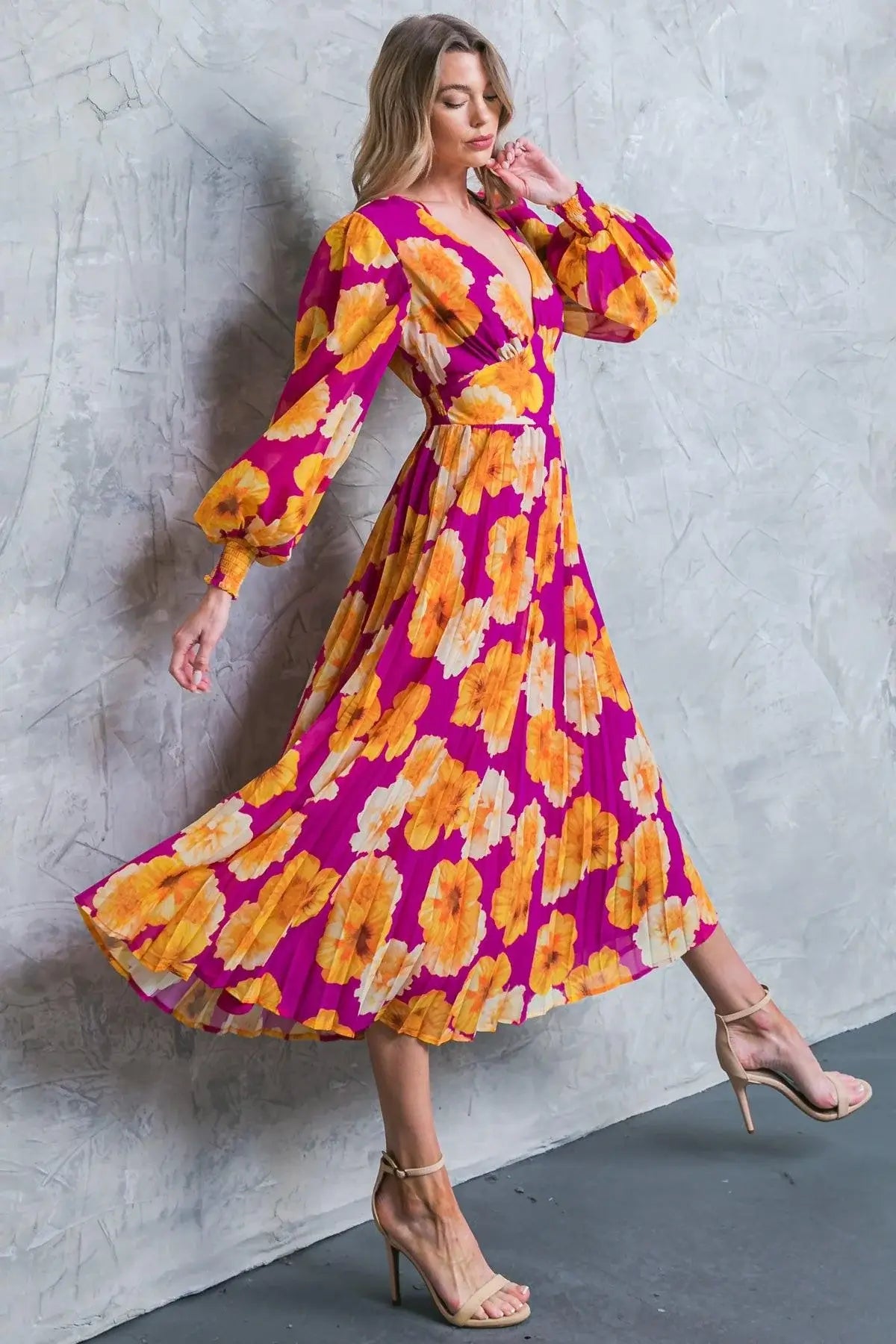 LOOK AT HER FLORAL WOVEN MIDI DRESS - Flying Tomato - Flyclothing LLC