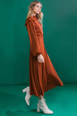 TIER ELEGANCE BROWN WOVEN MIDI DRESS - Flying Tomato - Flyclothing LLC