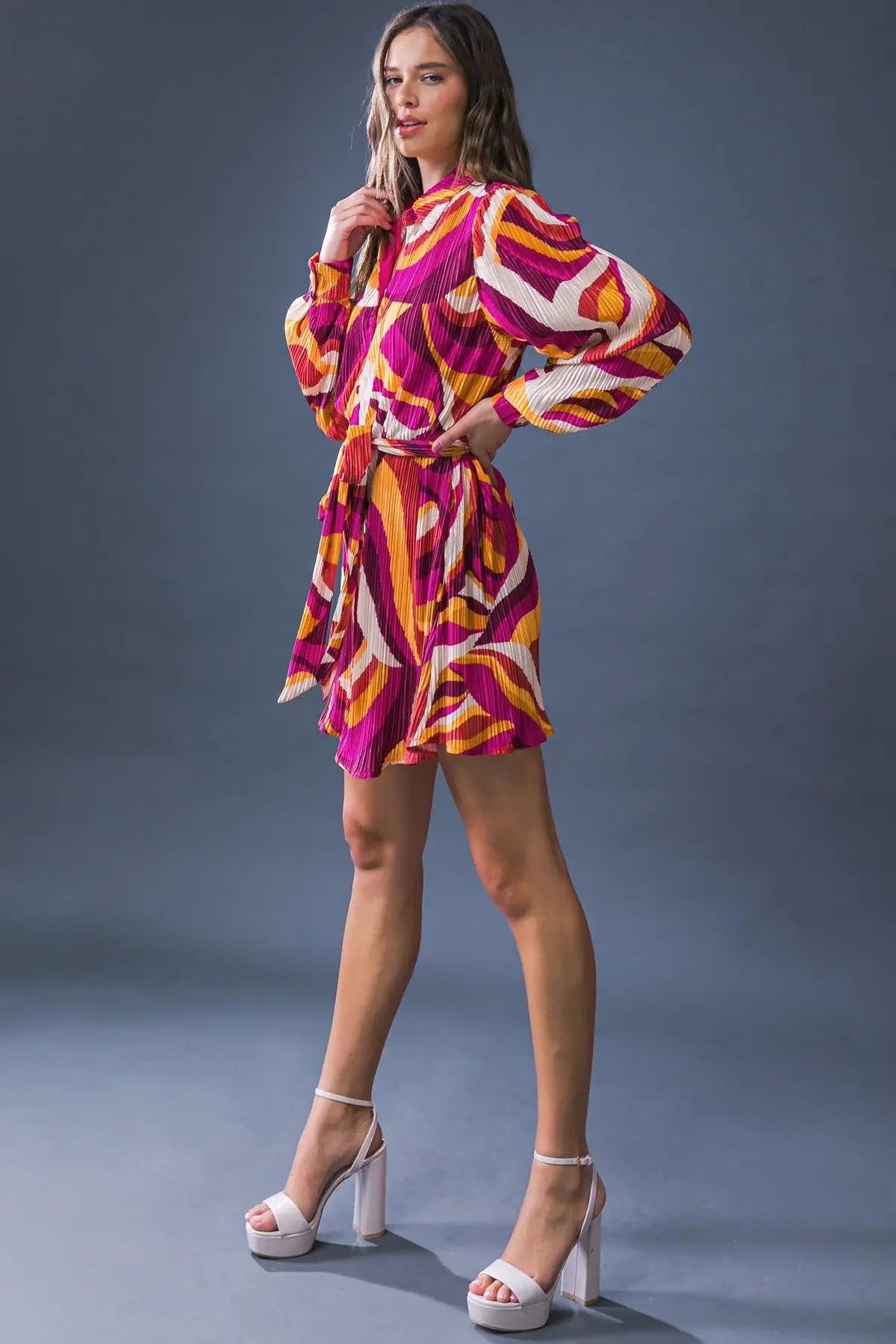 GET ON BOARD WOVEN PLISSE MINI DRESS - Flying Tomato - Flyclothing LLC
