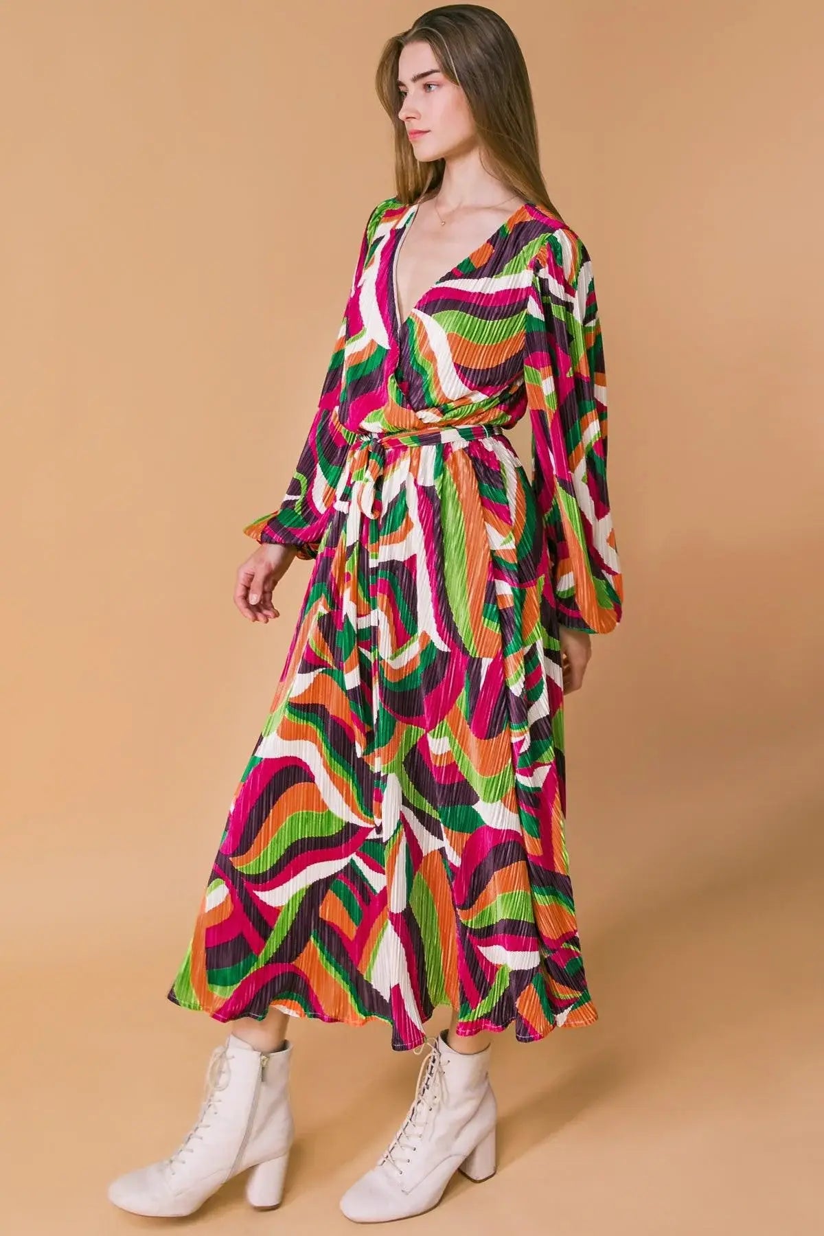 DESTINED TO IMPRESS PLISSE MIDI DRESS - Flying Tomato - Flyclothing LLC