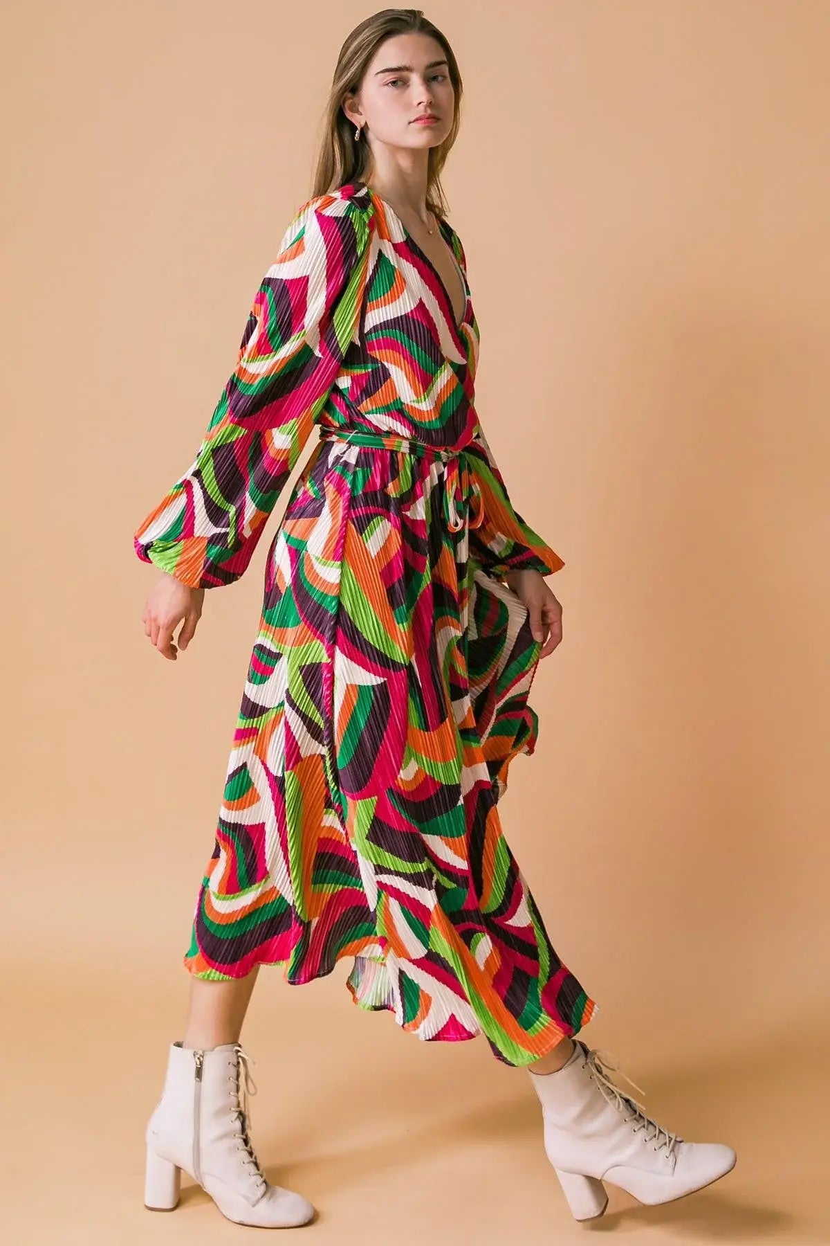 DESTINED TO IMPRESS PLISSE MIDI DRESS - Flying Tomato - Flyclothing LLC