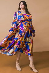 BOLD ADVENTURES WOVEN SATIN MIDI DRESS - Flying Tomato - Flyclothing LLC