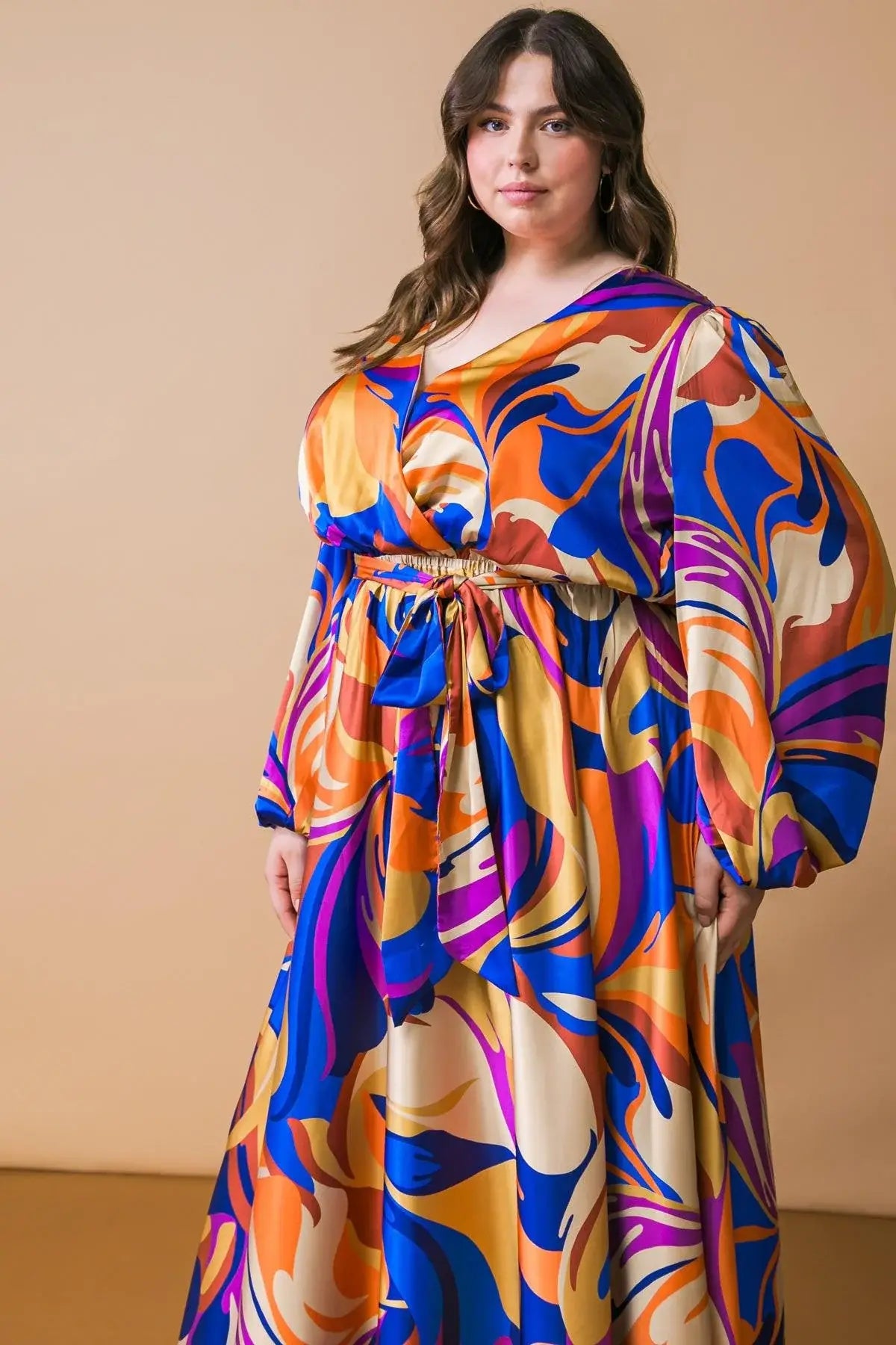 BOLD ADVENTURES WOVEN SATIN MIDI DRESS - Flying Tomato - Flyclothing LLC