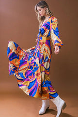BOLD ADVENTURES WOVEN SATIN MIDI DRESS - Flying Tomato - Flyclothing LLC