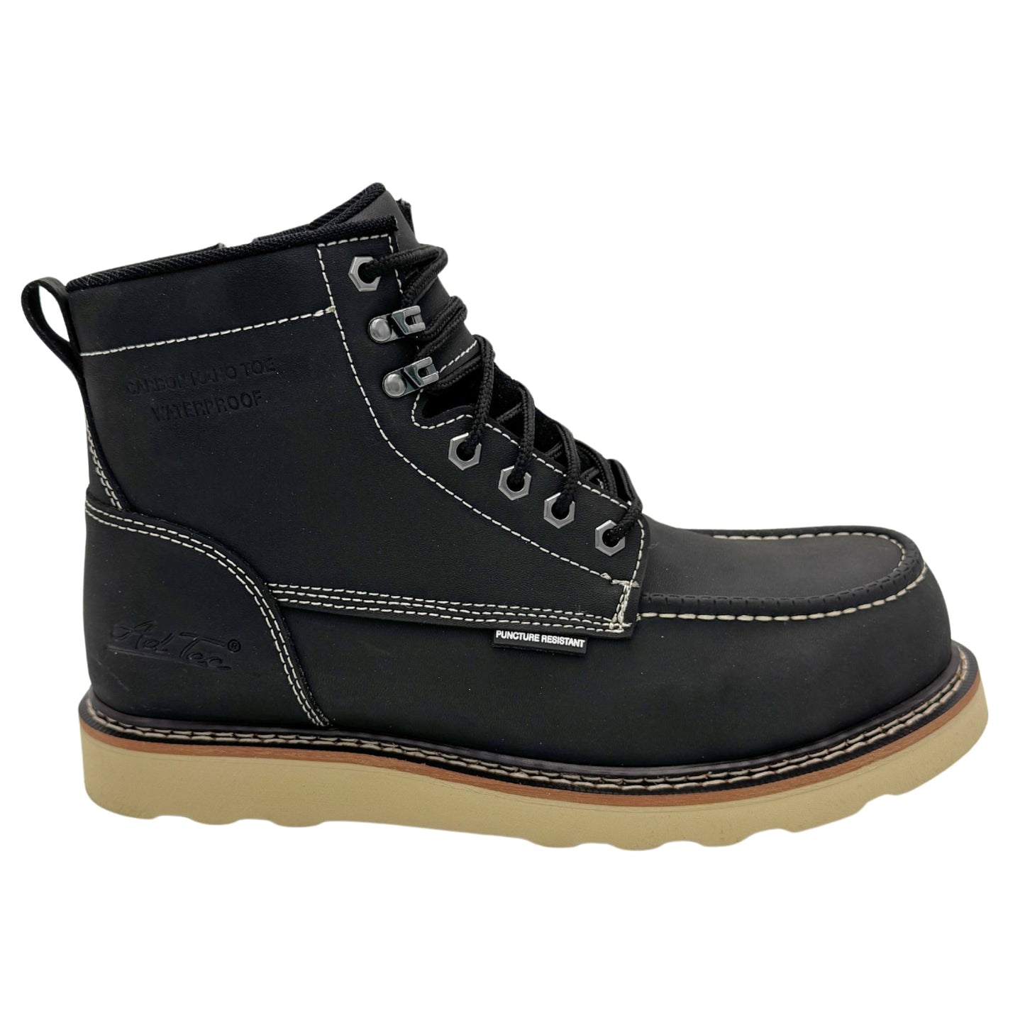 Speedster: Men's 6" Moc Toe: Black Leather - [Composite Toe | Waterproof | Puncture-Resistant | EH | Slip-Resistant] 9264 - AdTec - Flyclothing LLC