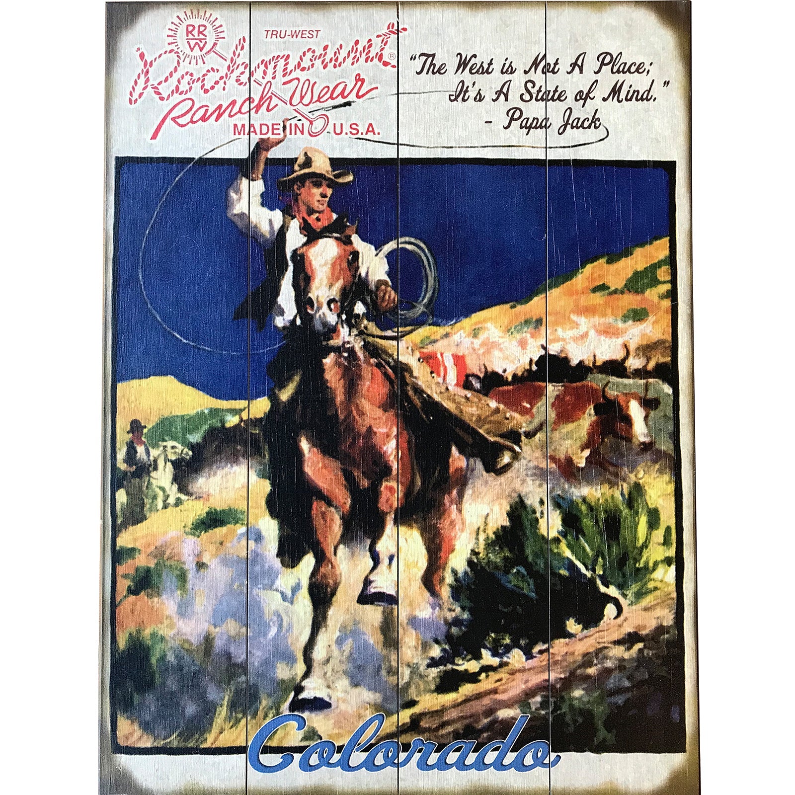Rockmount Ranch Wear Cowboy Calf Roper Distressed Wood Western Sign (Small) - Rockmount Clothing - Flyclothing LLC