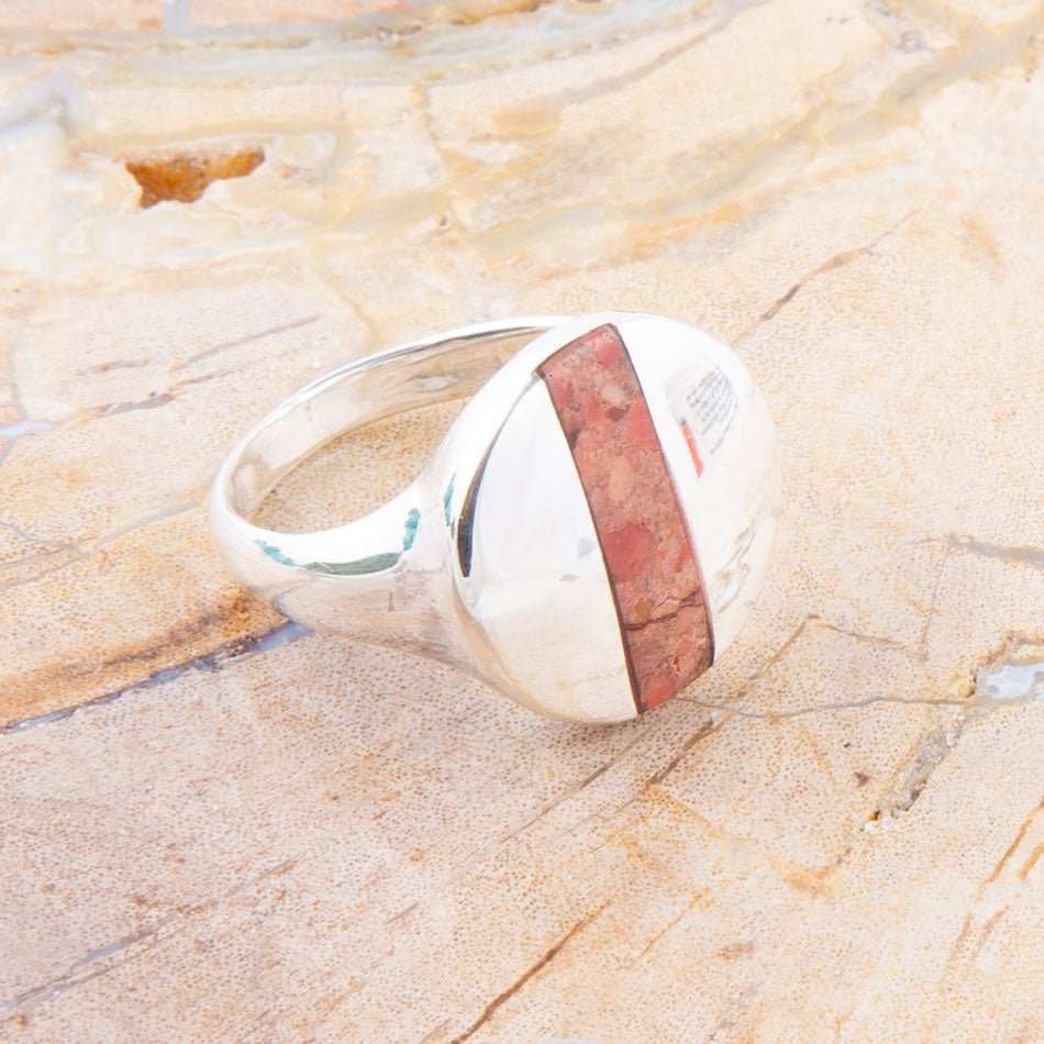 Signet Orange Sponge Coral and Sterling Silver Circle Ring - Barse Jewelry - Flyclothing LLC