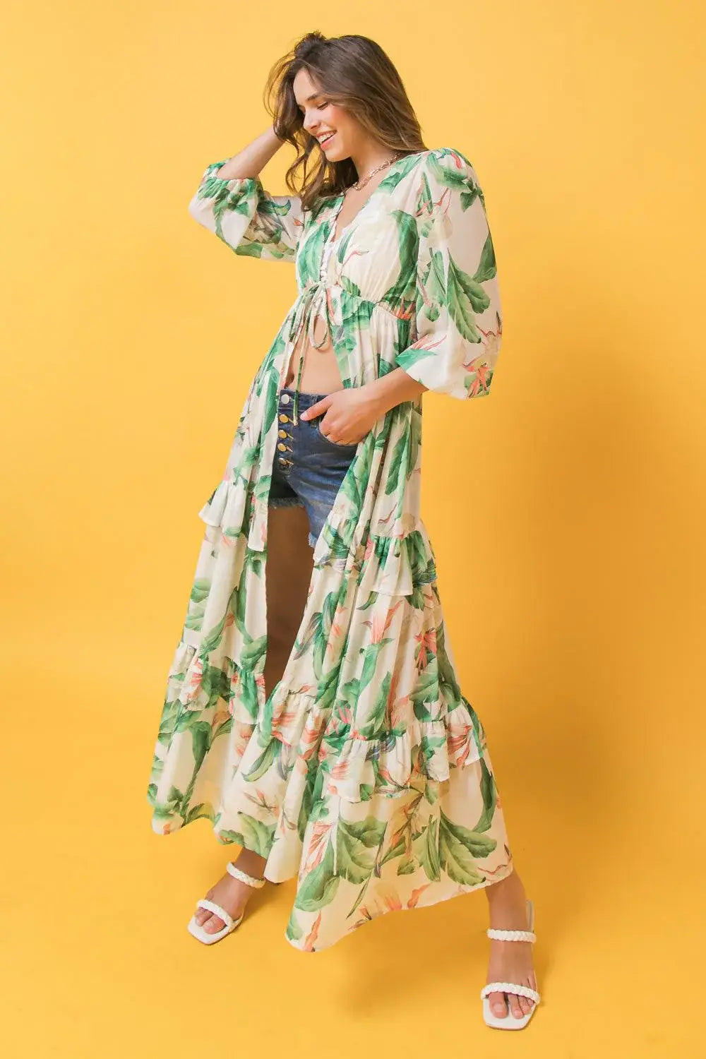 EASY DAYS FLORAL MAXI KIMONO TOP - Flying Tomato - Flyclothing LLC